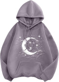 Women's Drop Shoulder Moon Star Print Graphic Drawstring Pullover Unisex , , , Long Sleeve Tee