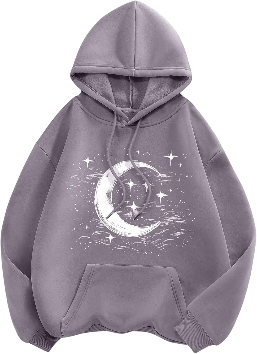 Women's Drop Shoulder Moon Star Print Graphic Drawstring Pullover Unisex , , , Long Sleeve Tee