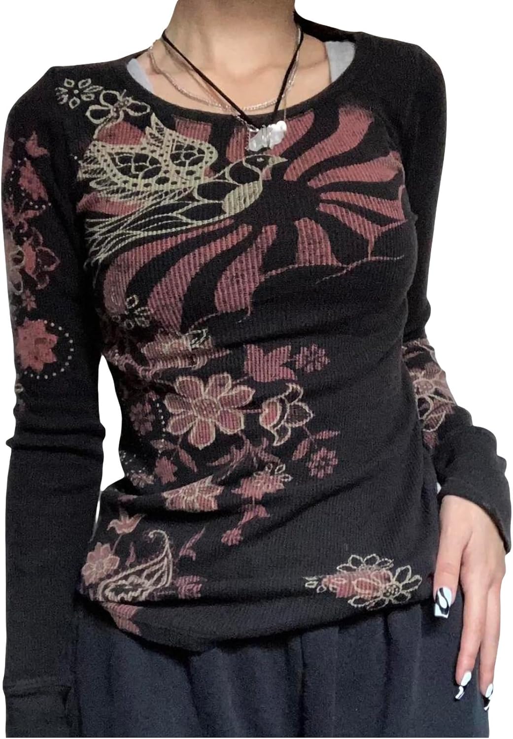 Women Y2k Long Sleeve Tops Fairy Grunge Graphic Tee Shirts Fairycore Aesthetic Fall Clothes Harajuku 90s Streetwear