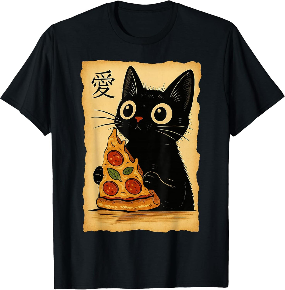Japanese Kawaii Anime Cat Pizza Aesthetic Cat Eating Pizza Unisex , , , Long Sleeve Tee