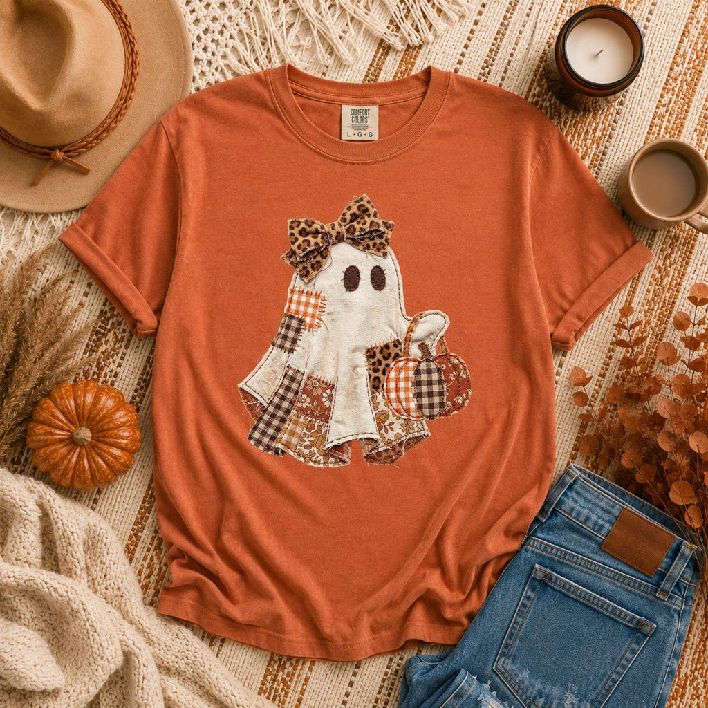 Patchwork Ghost Comfort Colors T-Shirt Halloween Fall Preppy