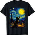 Black Cat Starry Night Van Gogh Cat, Cat Mom, Cat Dad Unisex , , , Long Sleeve Tee