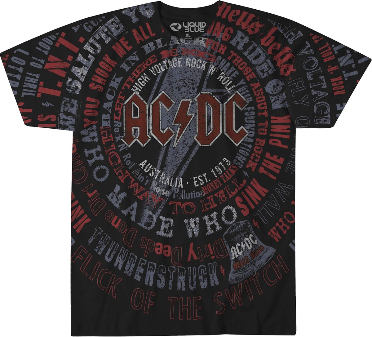 Unisex Adult Ac/DC Song Titles All Over Print Graphic Short Sleeve Tee Unisex , , , Long Sleeve Tee