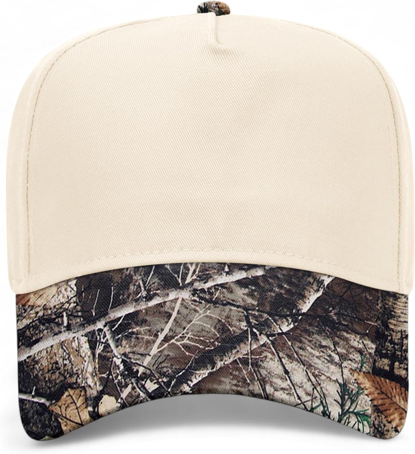 Blank Camo Trucker Hat with Two Tone Tan Camouflage Brim | Premium Wholesale Custom Baseball Hats Blanks for Men & Women