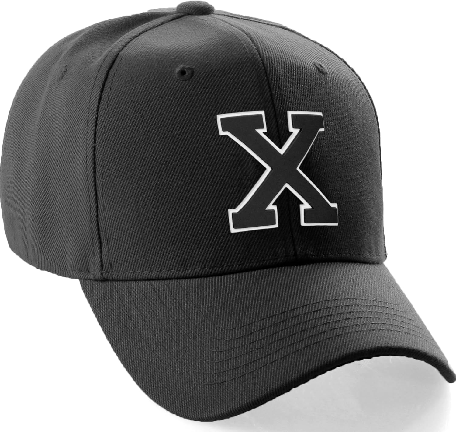 Classic Baseball Hat Custom A to Z Initial Team Letter, Black Cap White Black Unisex , , , Long Sleeve Tee