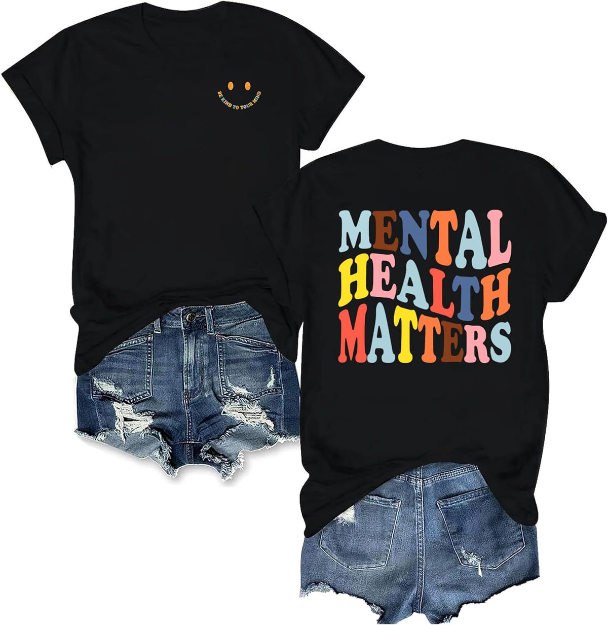 Women's Mental Health Awareness Shirt Mental Health Matters Graphic Short Sleeve Tee Tops Unisex , , , Long Sleeve Tee