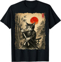 Samurai Cat Japanese Art Men Boys Funny Graphic Tee Anime Unisex , , , Long Sleeve Tee