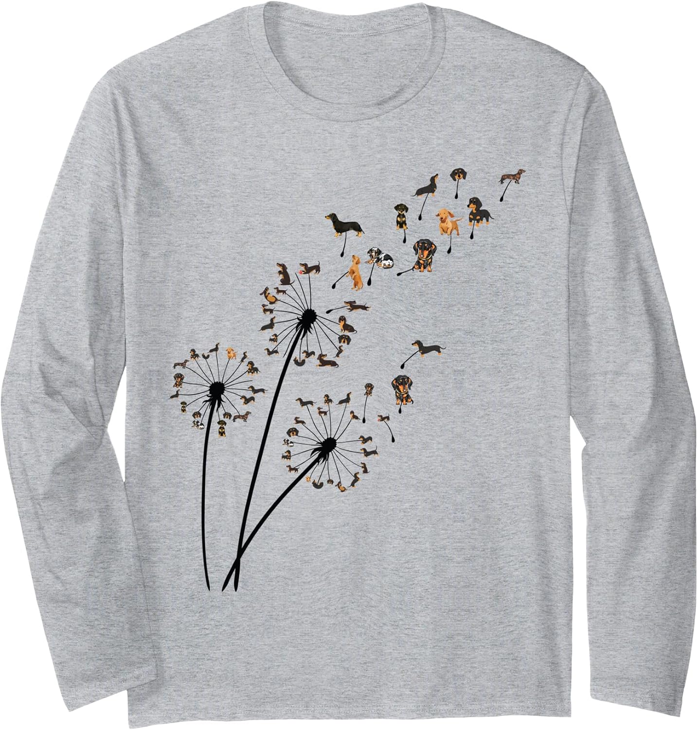 Dachshund Dandelion Flower Fly Funny Cute Dog Lover women Long Sleeve Unisex , , , Long Sleeve Tee