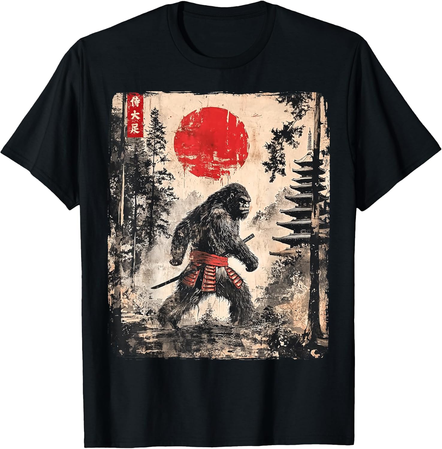 Samurai Bigfoot Japanese Vintage Graphic Ukiyo-e Art Funny Unisex , , , Long Sleeve Tee