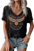 Women's Vintage Rock Band /Free Bird Eagle Graphic Tees/Country Concert Music Short Sleeve Shirts Tops