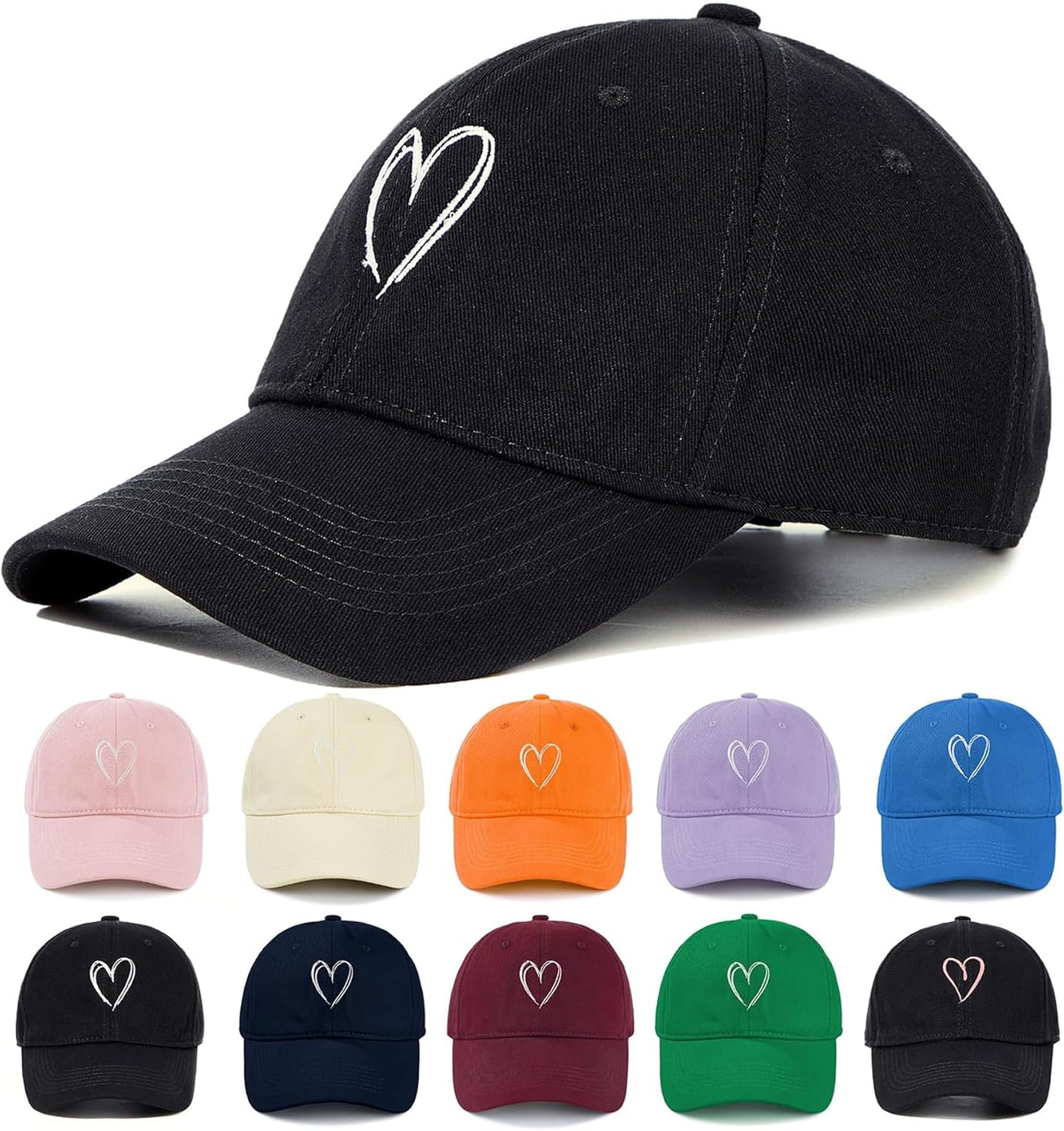 2026 Trendy Heart Baseball Caps for Women Men Girls Dad Adjustable Cute Cotton Trucker Hat for Casual Travel Sports