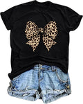 Bow Leopard Shirt for Women Cheetah for Women Bow Graphic Tees Short Sleeve Aesthetic Tee Top