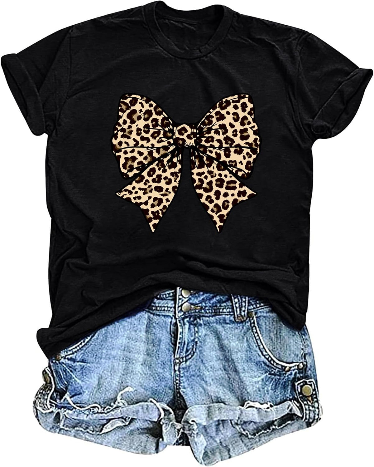 Bow Leopard Shirt for Women Cheetah for Women Bow Graphic Tees Short Sleeve Aesthetic Tee Top