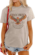 Women Vintage Free Bird Graphic Band Music Tees Short Sleeve Tee Tops Country Concert Clothing