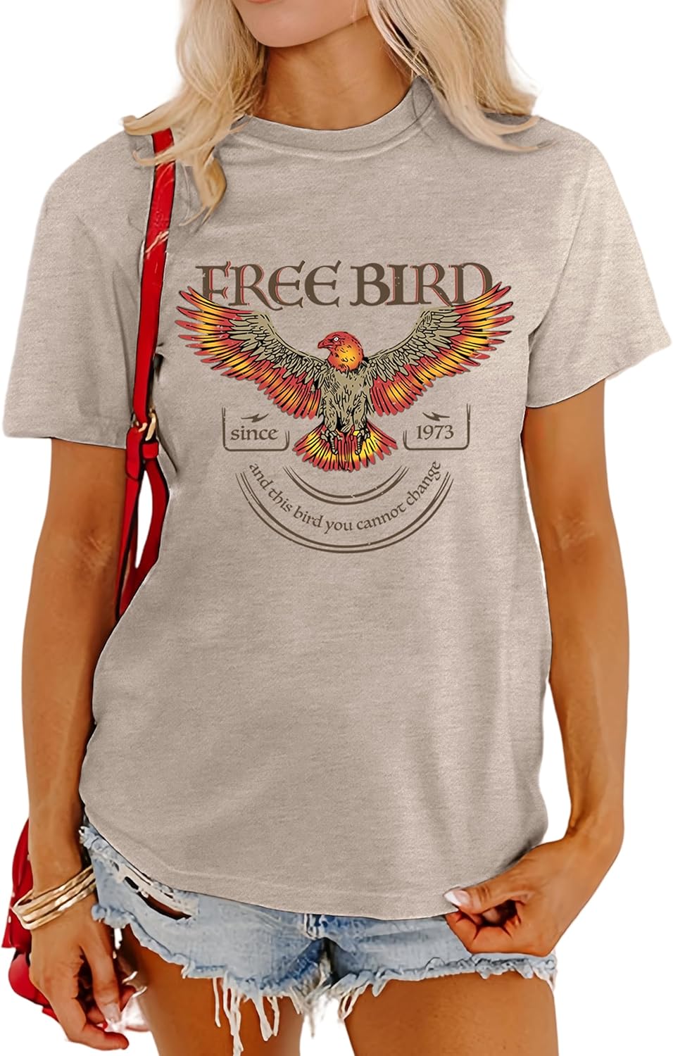 Women Vintage Free Bird Graphic Band Music Tees Short Sleeve Tee Tops Country Concert Clothing