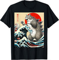 Catzilla Cat Japanese Art Funny Cat Gifts for Men Women Kid Unisex , , , Long Sleeve Tee