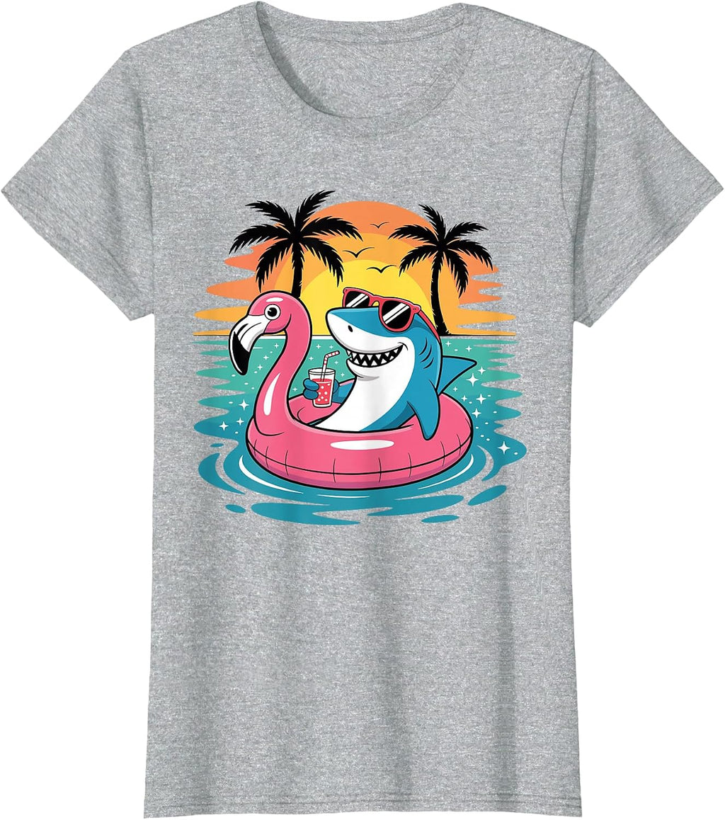 Funny Shark Flamingo Float tee
