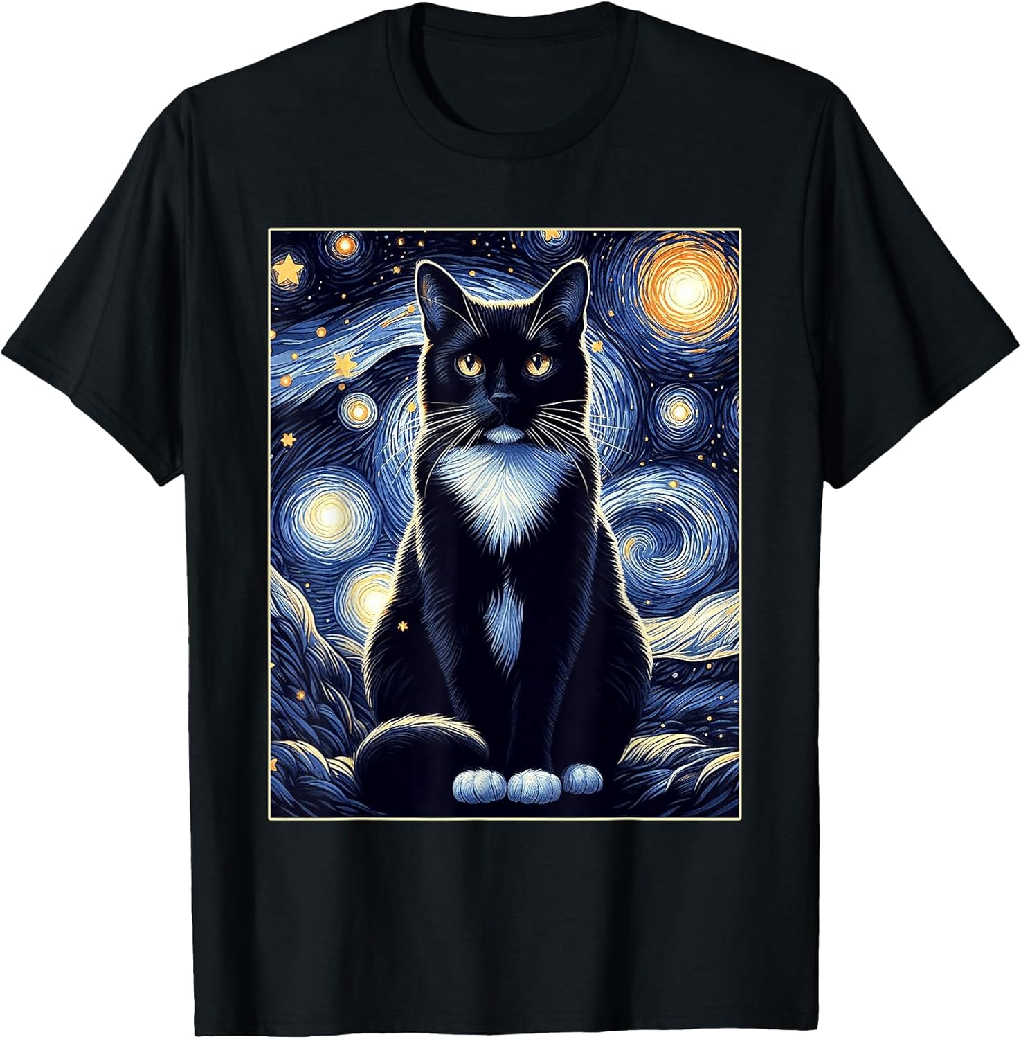 Tuxedo Cat Starry Night Shirt Van Gogh Painting Cat Lover Unisex , , , Long Sleeve Tee