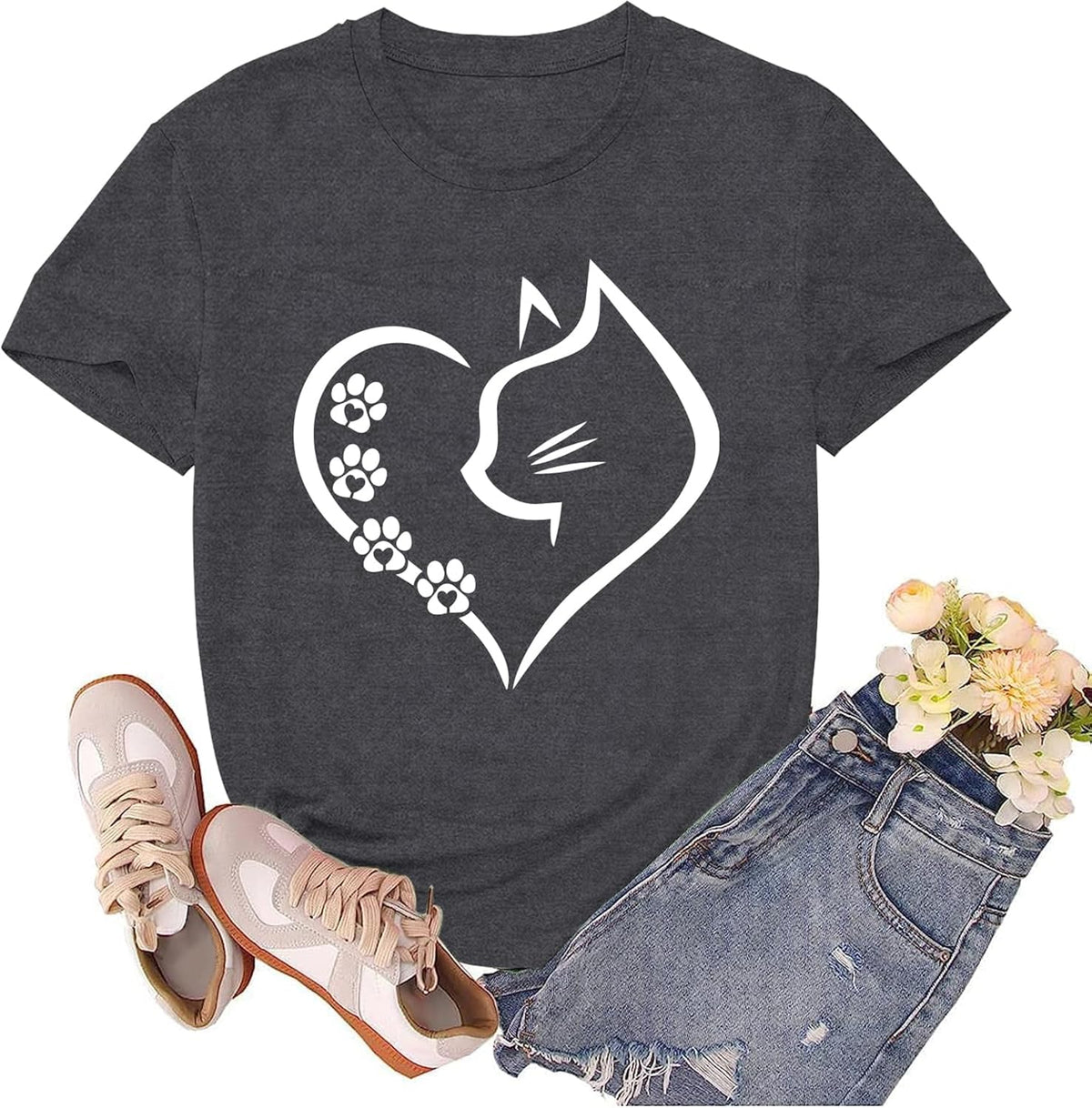 Cat Shirts for Women Cat Mom Tshirts Pet Lover Shirt Cats Paw Print Tee Tops Unisex , , , Long Sleeve Tee