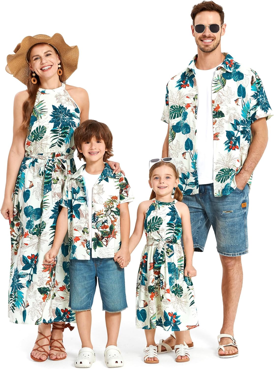 Family Hawaiian Matching Outfits Mommy and Me Outfits Caribbean Vacation Summer Tropical Halter Sundresses and Shirts