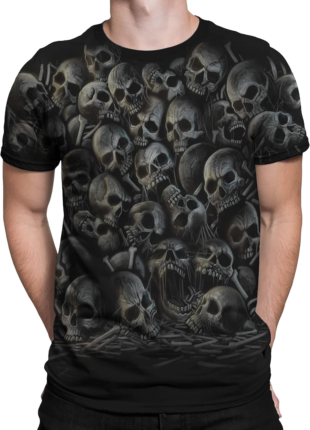 Unisex Adult All Over Skulls Dark Fantasy Short Sleeve Unisex , , , Long Sleeve Tee