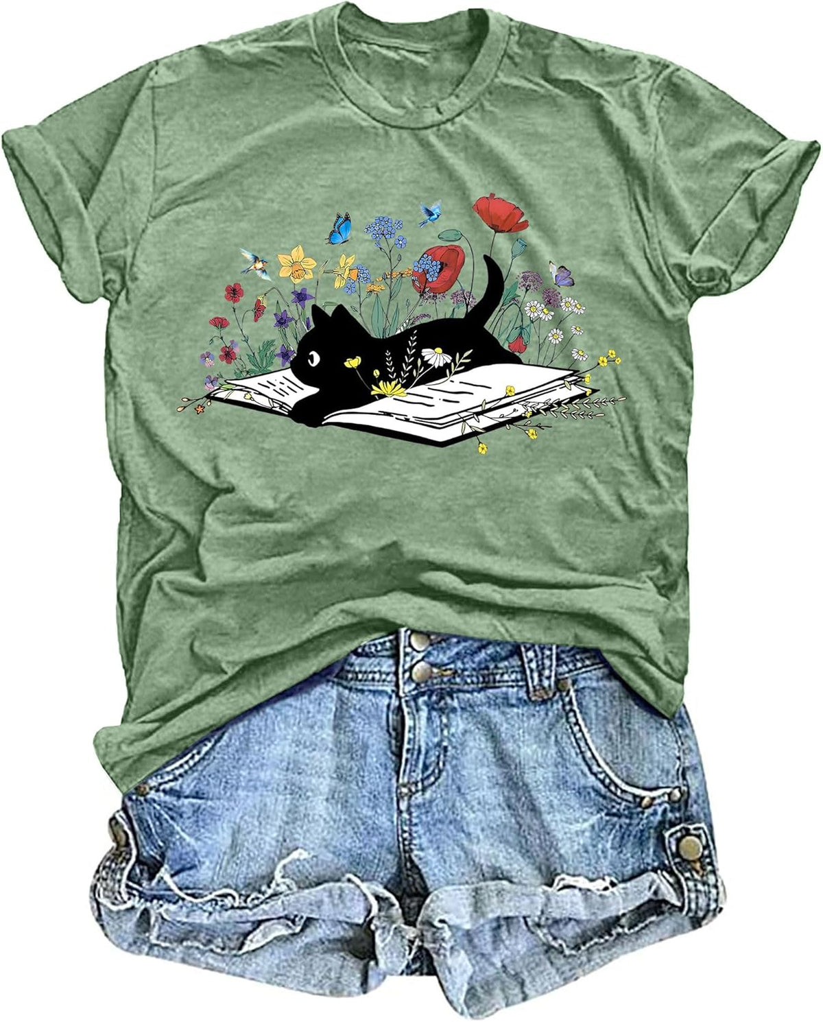Cat Shirts for Women: Cat Mom Flower Graphic Tees Animal Lover Gifts Casual Short Sleeve Tops