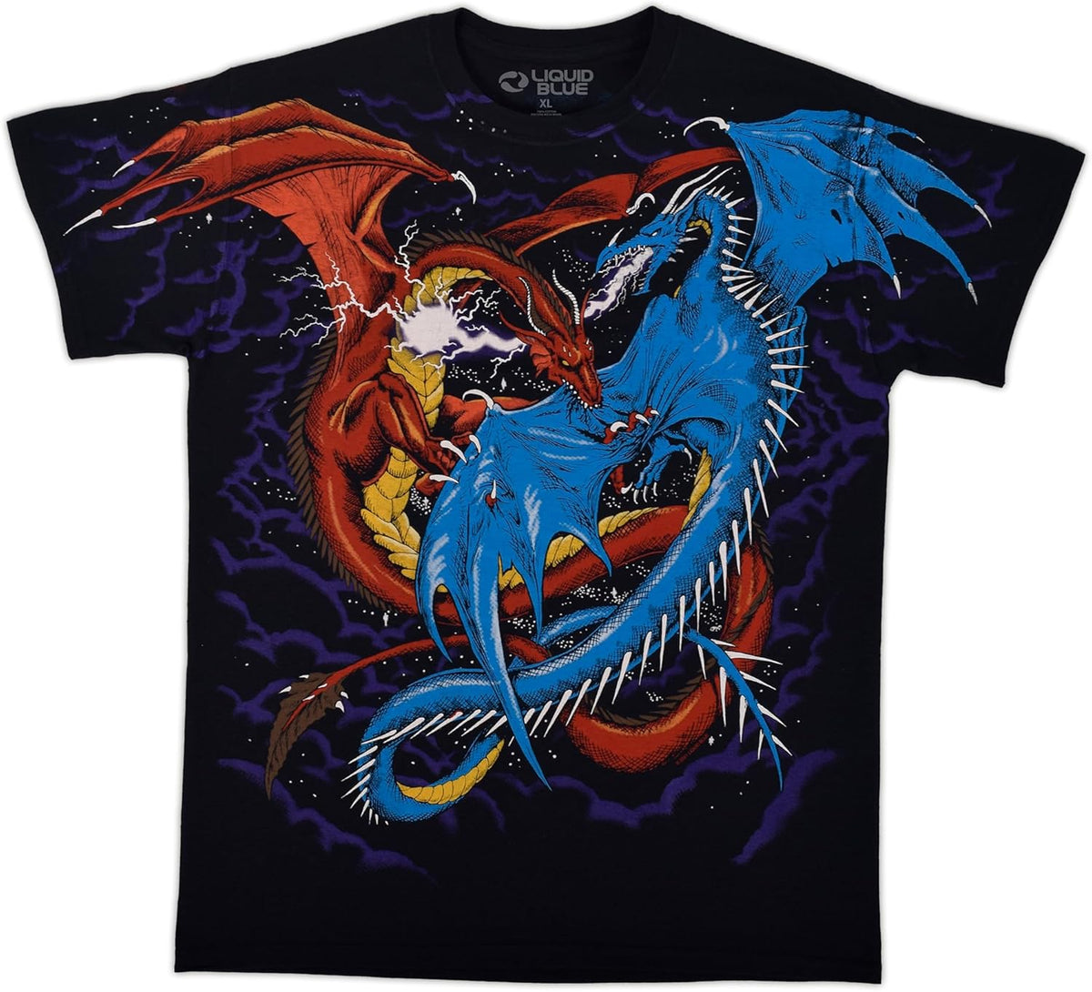 Men's Liquid Blue Fantasy Dueling Dragons All Over Print Unisex , , , Long Sleeve Tee