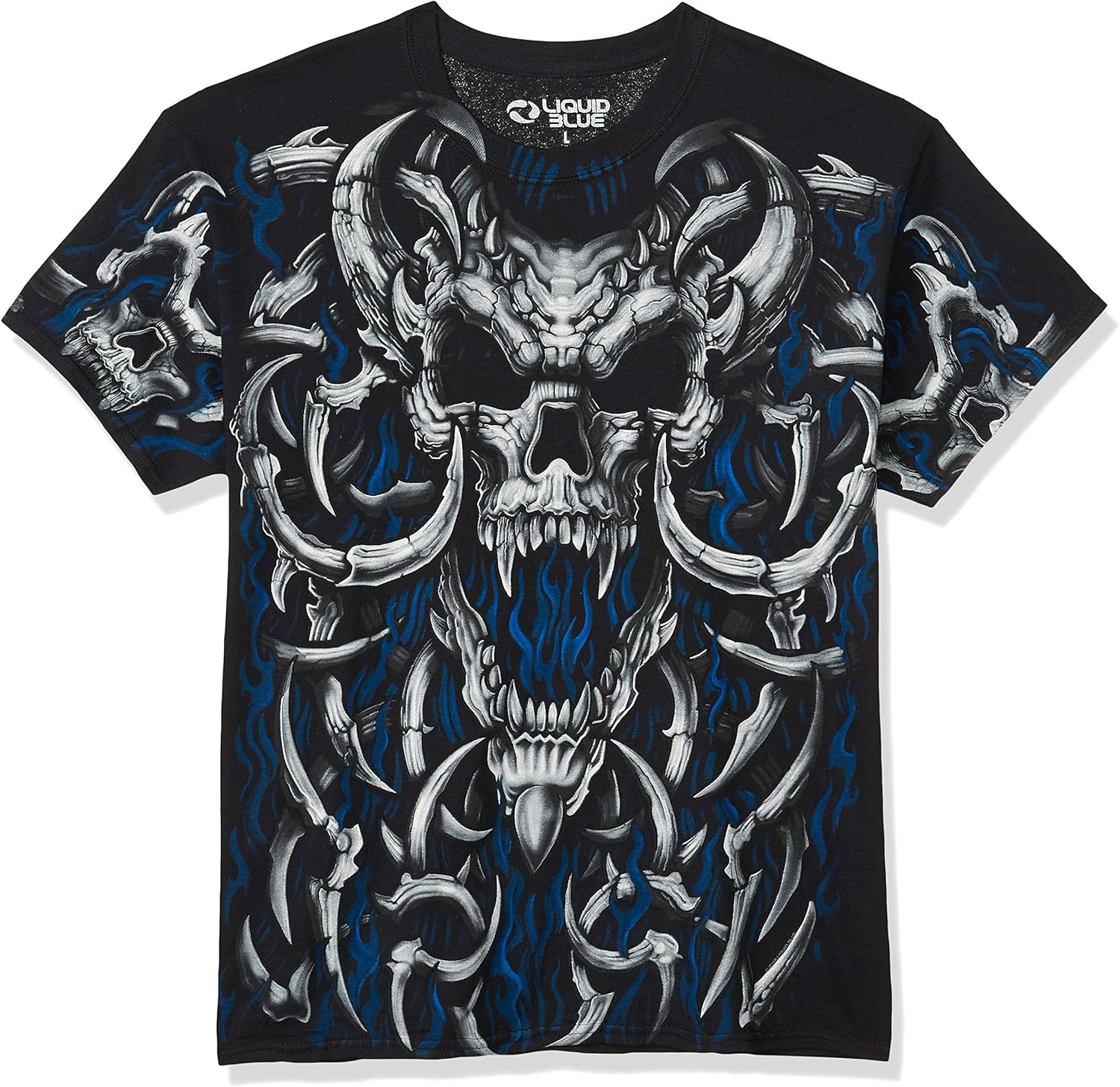 Men's Blue Flame Skull Unisex , , , Long Sleeve Tee