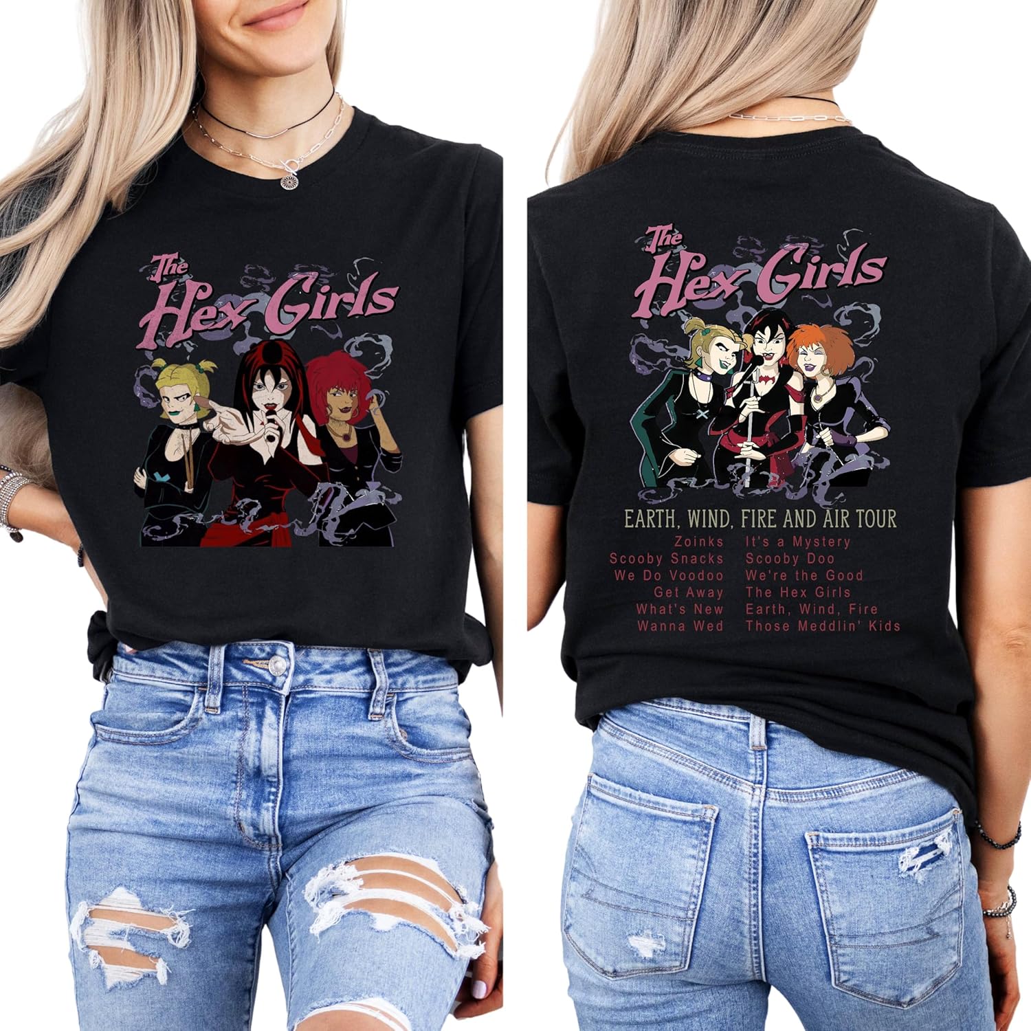 The Hex Gothic Girls Rock Music , Cartoon Band Graphic Tee with Vintage Style Design for Concert and Music Lovers