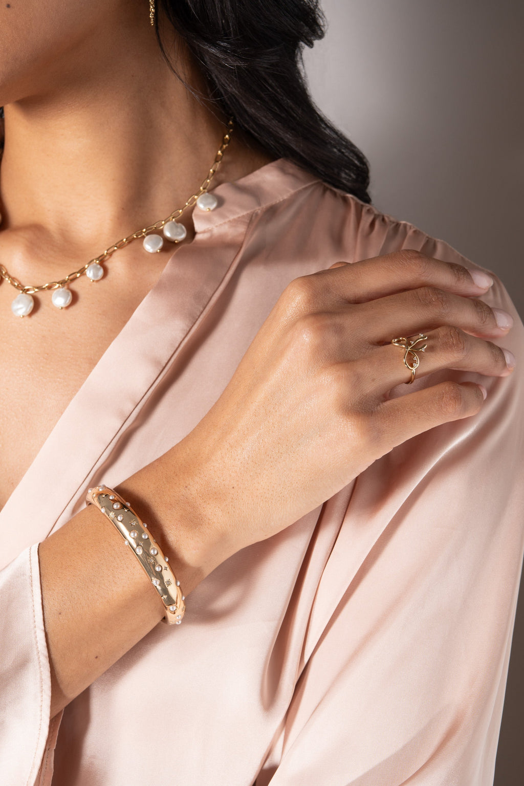 Pearl Crystal Cuff Bracelet T-Shirts