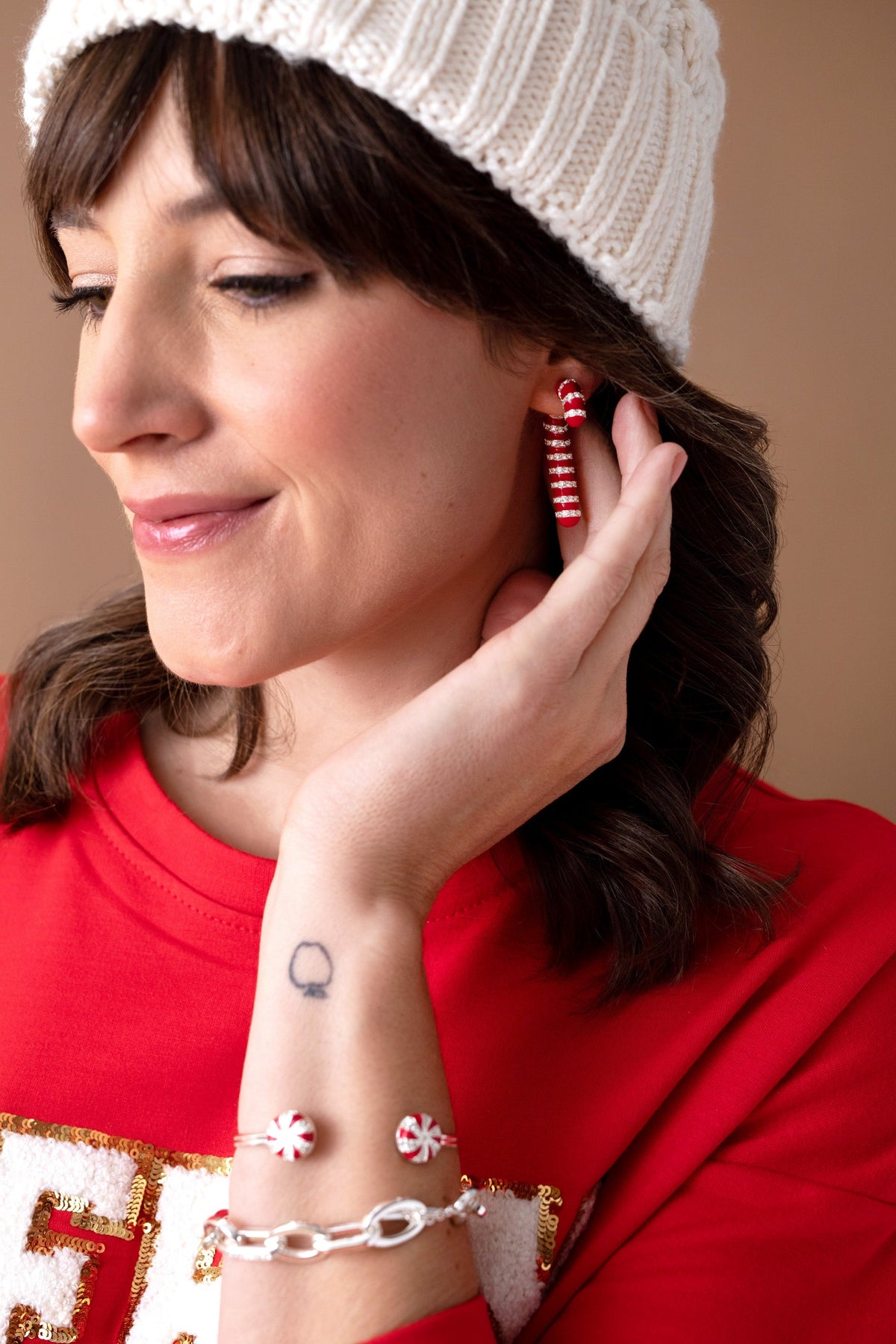 Candy Cane Front Back Earrings T-Shirts