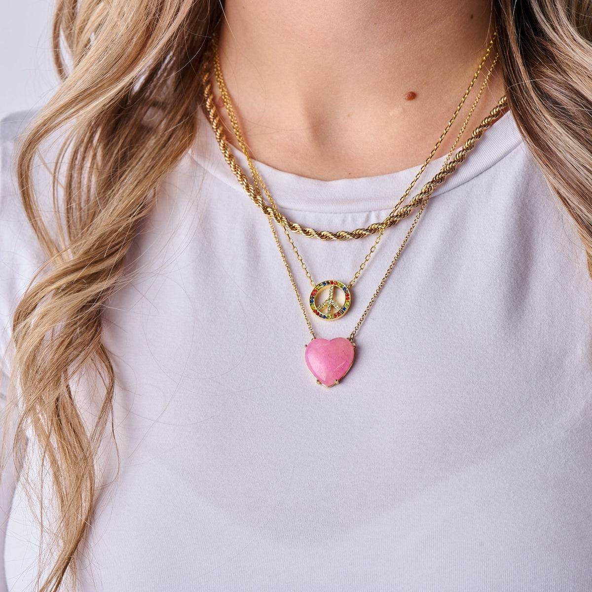 Multicolor Peace Adjustable Necklace T-Shirts