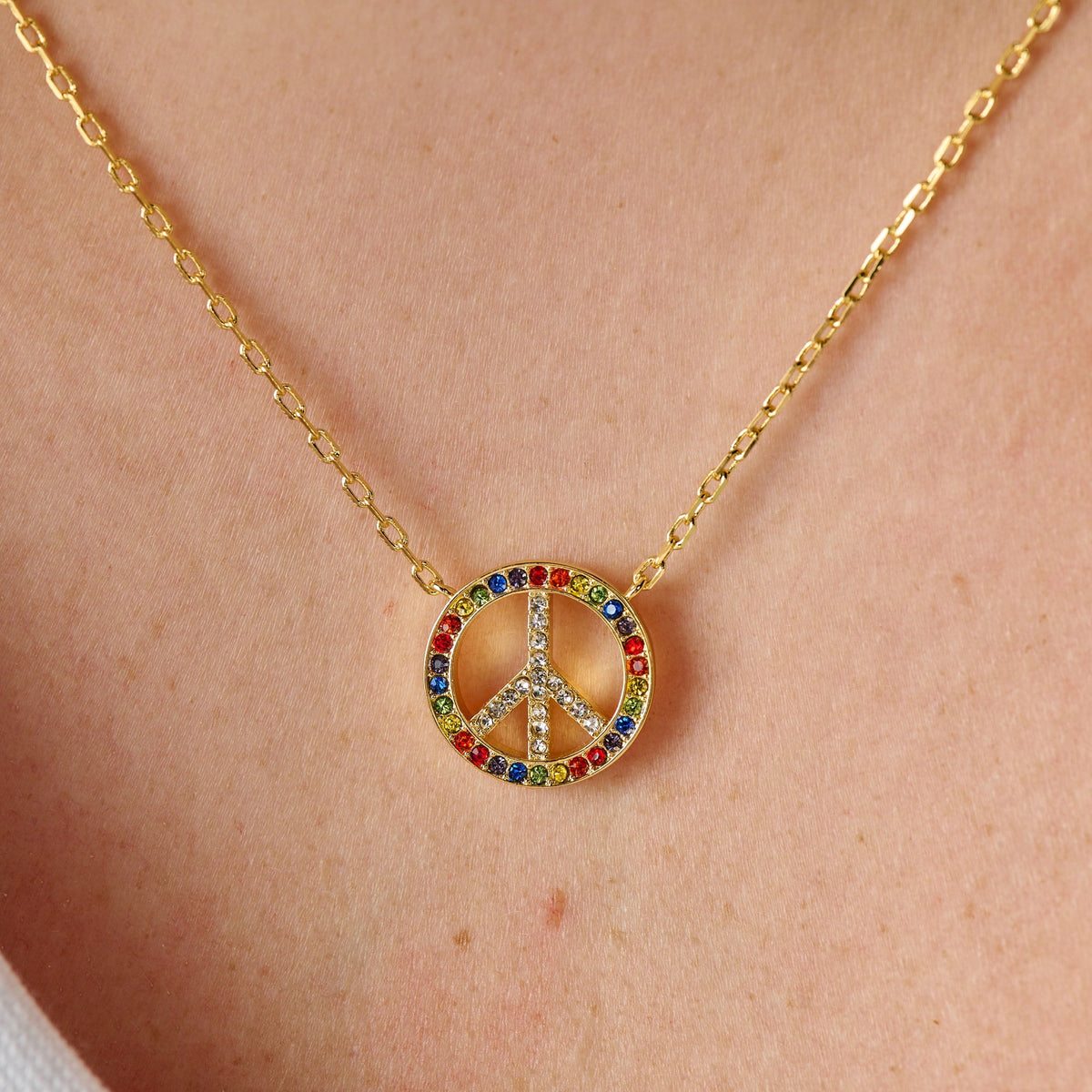Multicolor Peace Adjustable Necklace T-Shirts