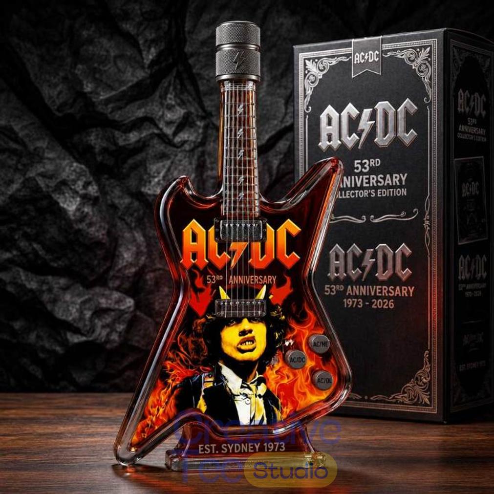 AC/DC 53rd Anniversary Collector’s Edition Guitar-shaped Whiskey Bottle