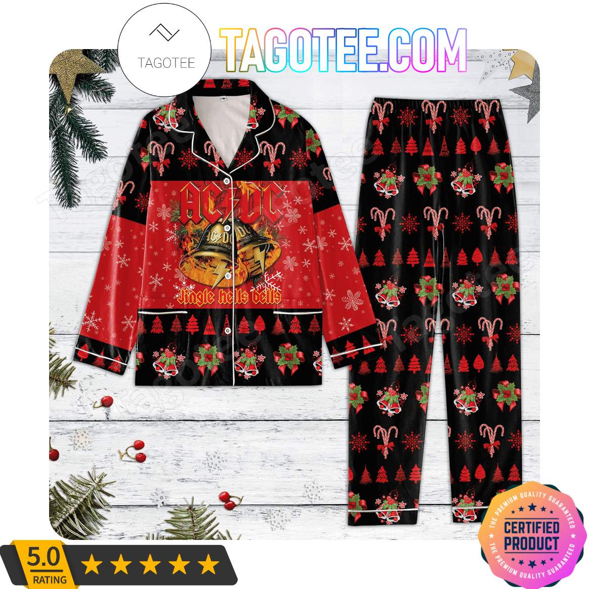 Ac Dc Jingle Hells Bells Christmas Sleepwear Pajama Pjs Set