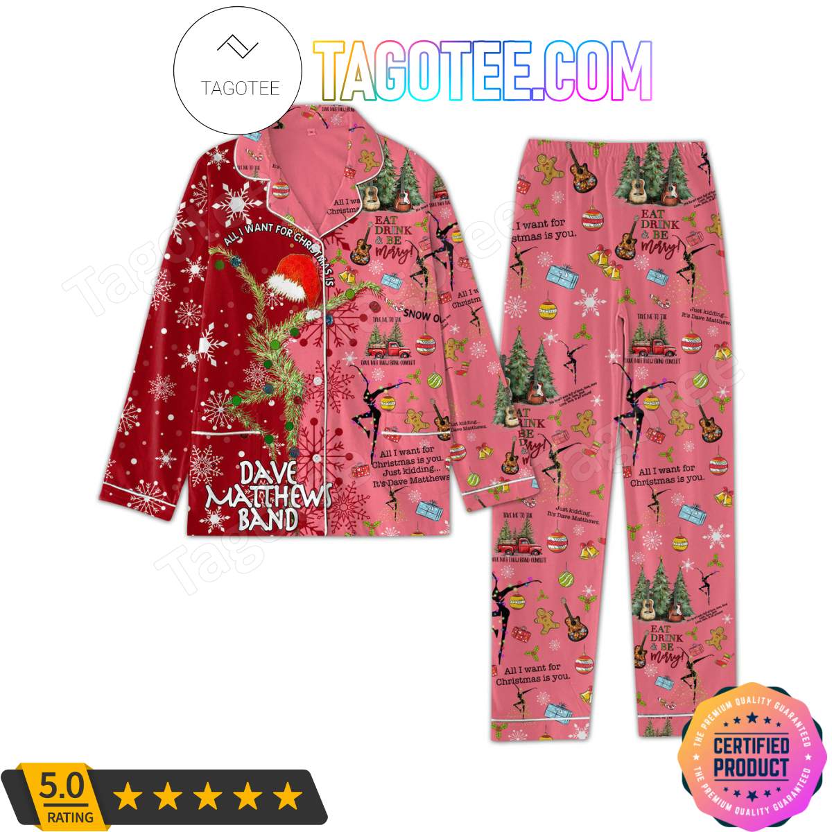 All I Want For Christmas Dave Matthews Band Shirt Pant PJ Pajamas Set