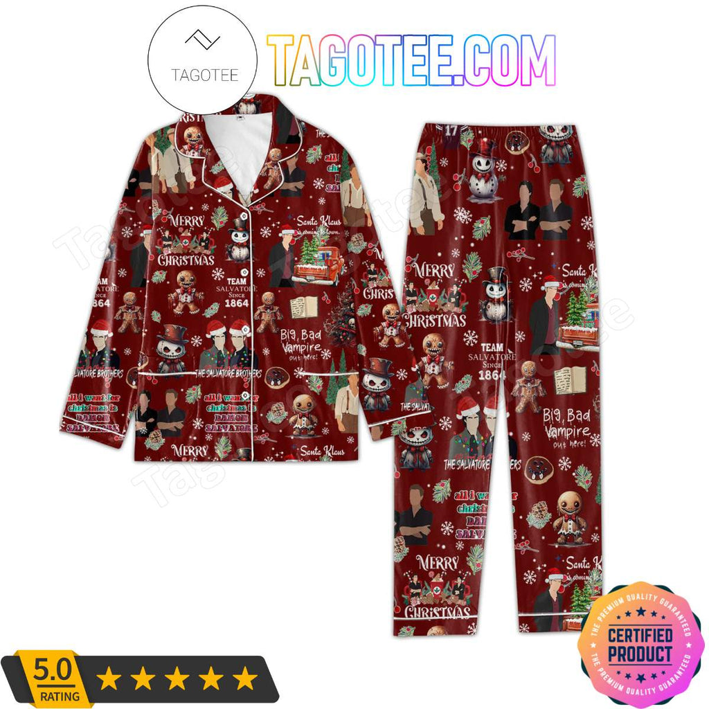 All I Want For Christmas Is Damon Salvatore Shirt Pant PJ Pajamas Set