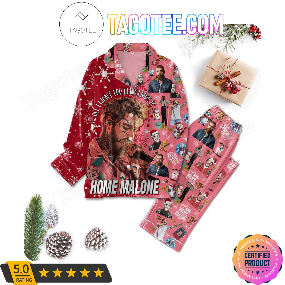 All I Want For Christmas Is Home Malone Shirt Pant PJ Pajamas Set