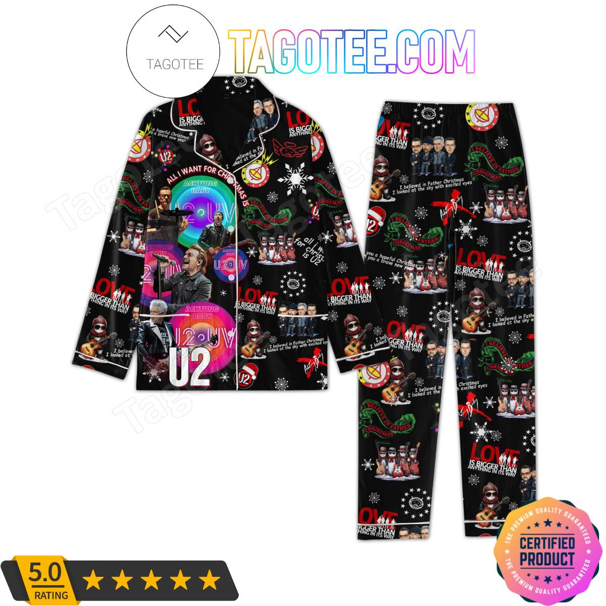 All I Want For Christmas Is U2 Shirt Pant PJ Pajamas Set