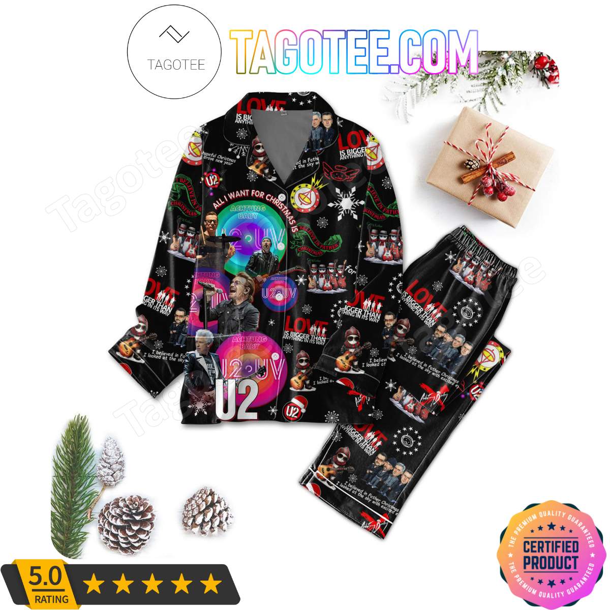 All I Want For Christmas Is U2 Shirt Pant PJ Pajamas Set