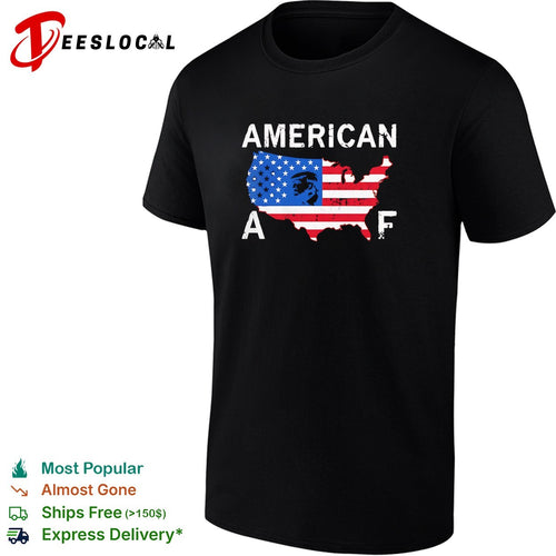 American AF USA map covered in flag with political figure profile silhouette shirt