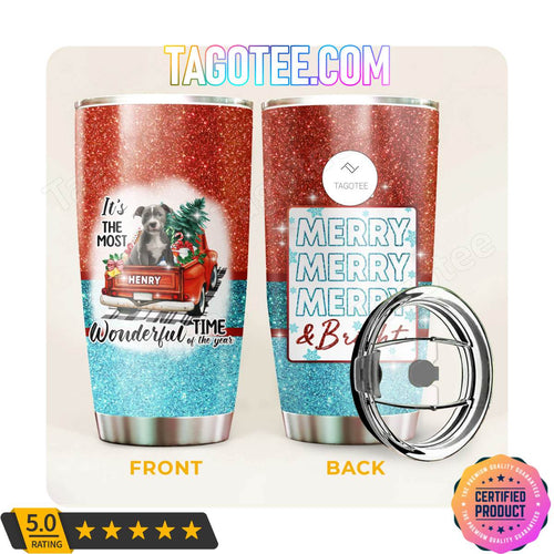 American Staffordshire Terrier Dog Merry Christmas Holiday Most Wonderful Time Of The Year Tumbler