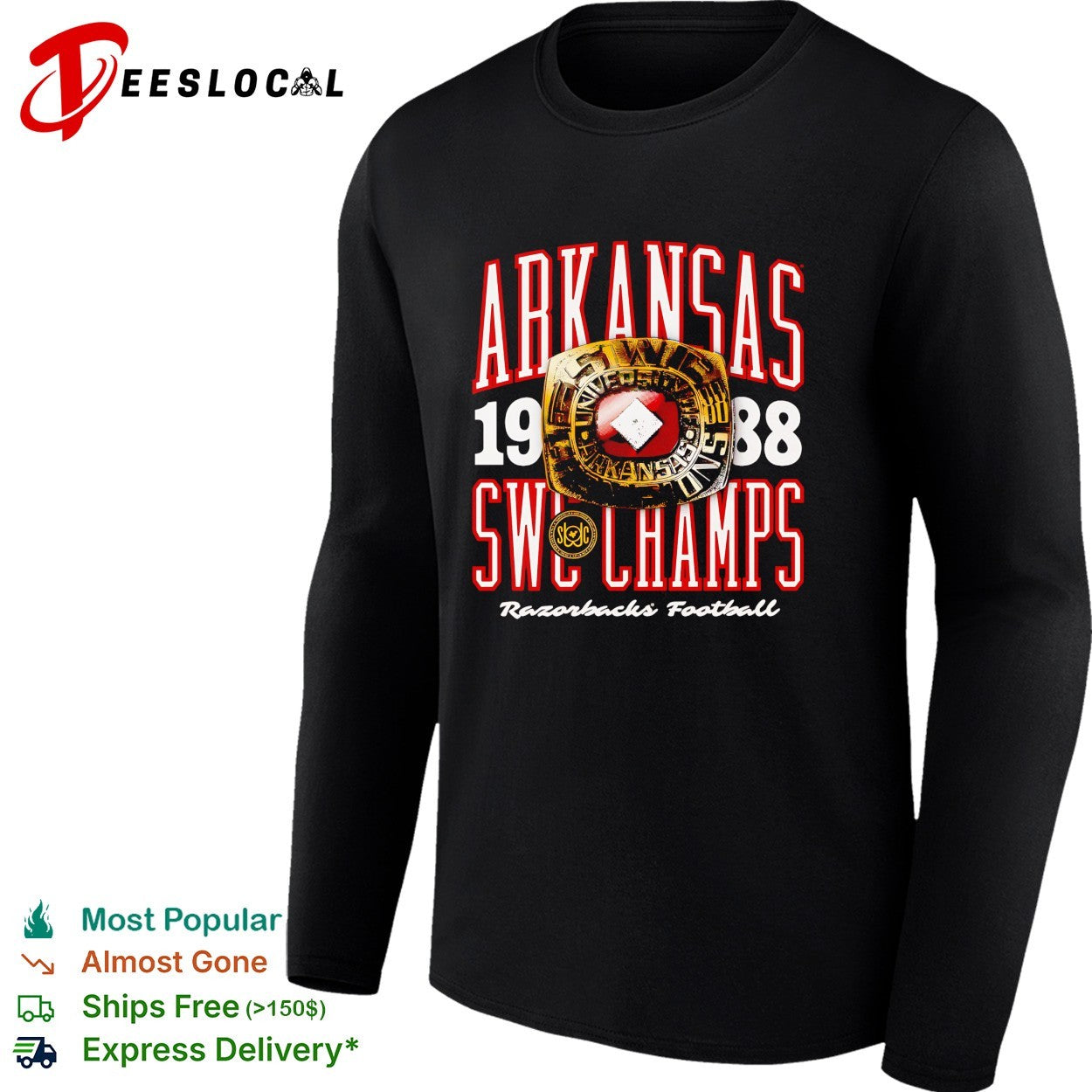 Arkansas Razorbacks 1988 SWC champions football ring championship shirt