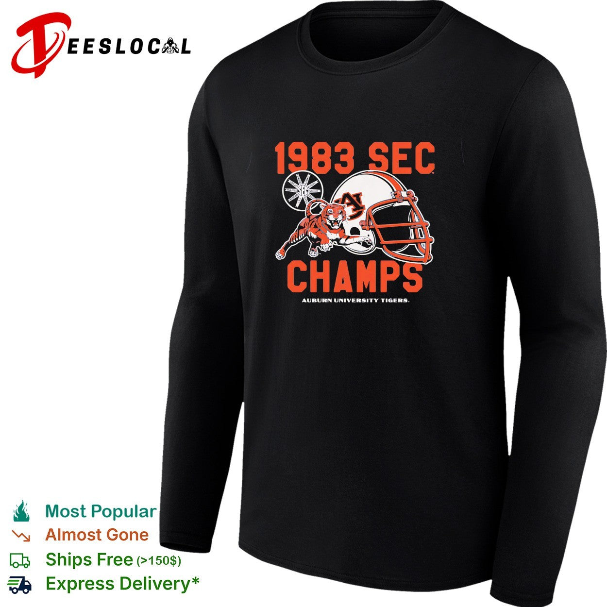 Auburn Tigers 1983 SEC champs tiger mascot running football helmet shirt