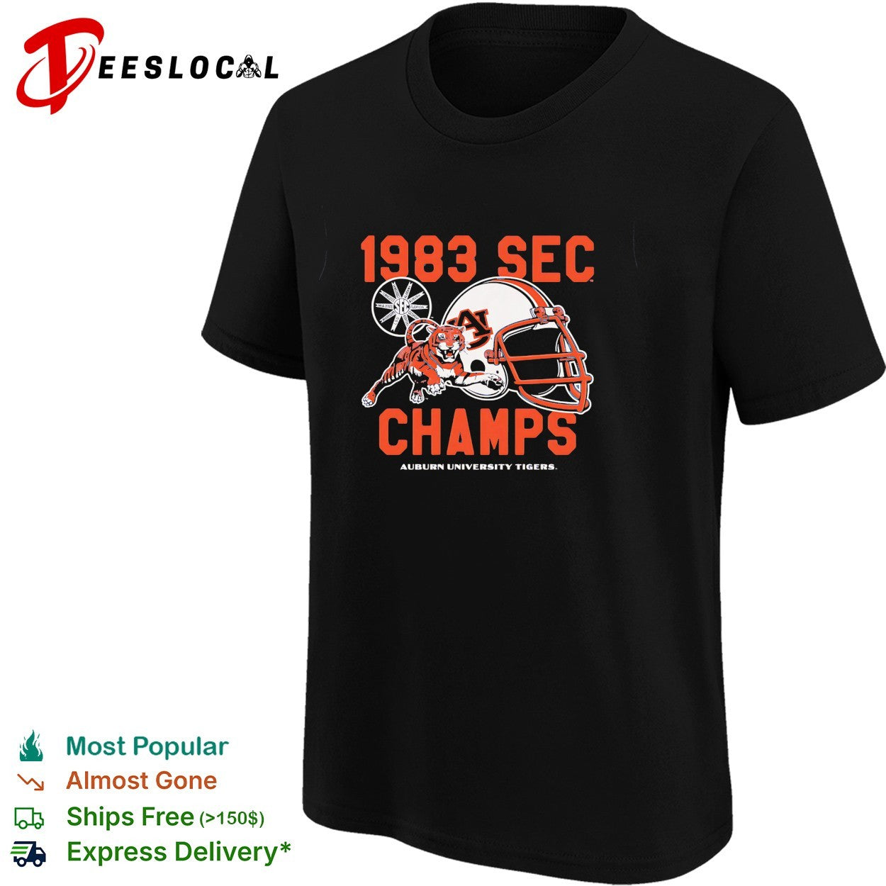 Auburn Tigers 1983 SEC champs tiger mascot running football helmet shirt