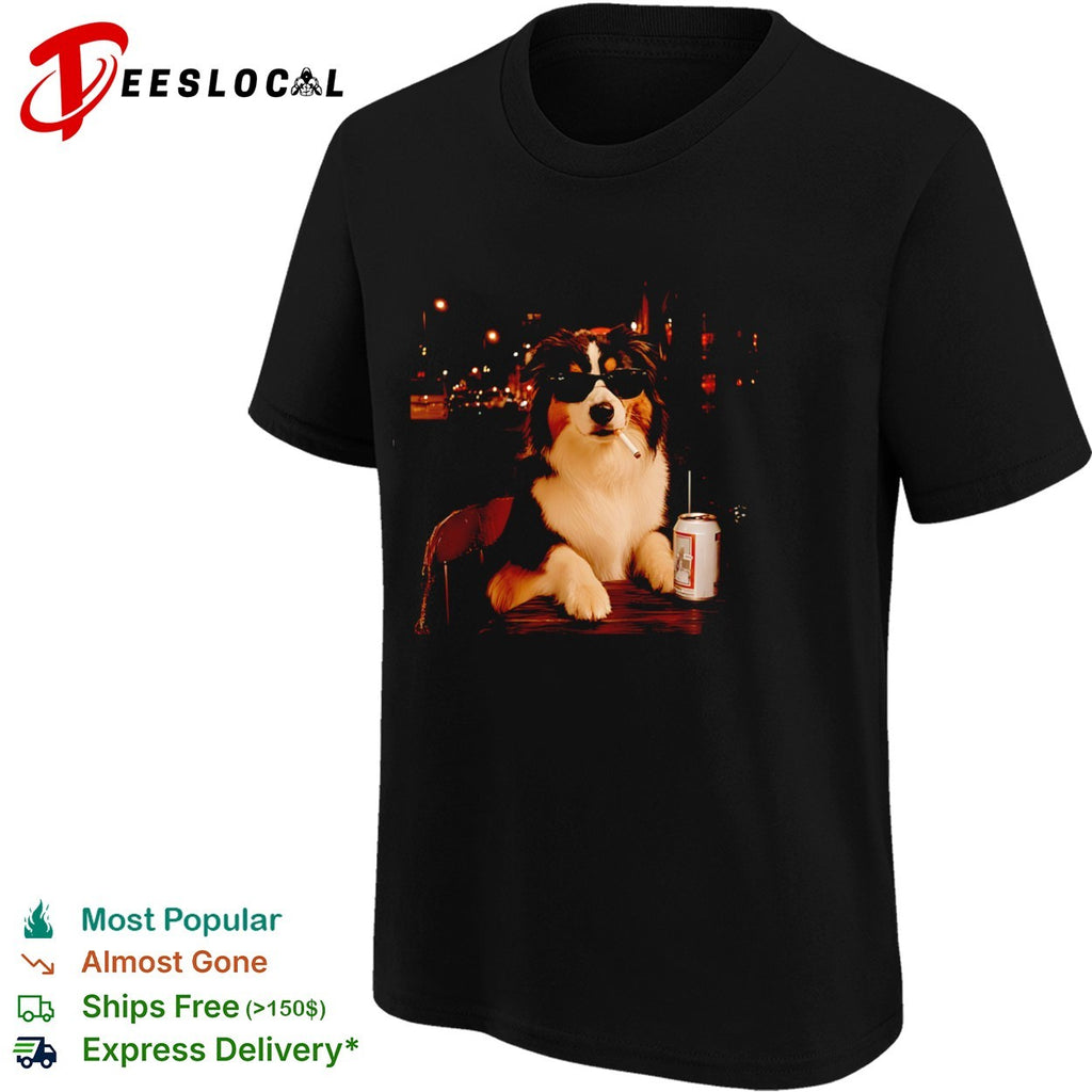 Australian Shepherd Dog Smoking a Cigarette with a Beer shirt