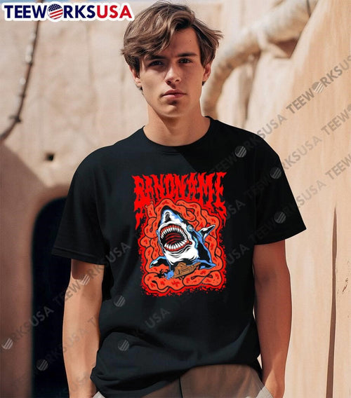 Bandname Hungry Shark Attacking Boat Horror Movie Inspired T-Shirt