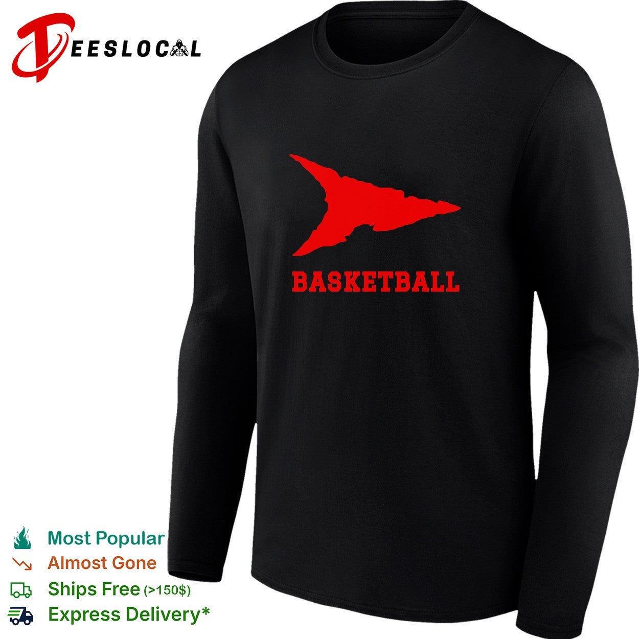 Basketball arrowhead flame shape logo lettering shirt