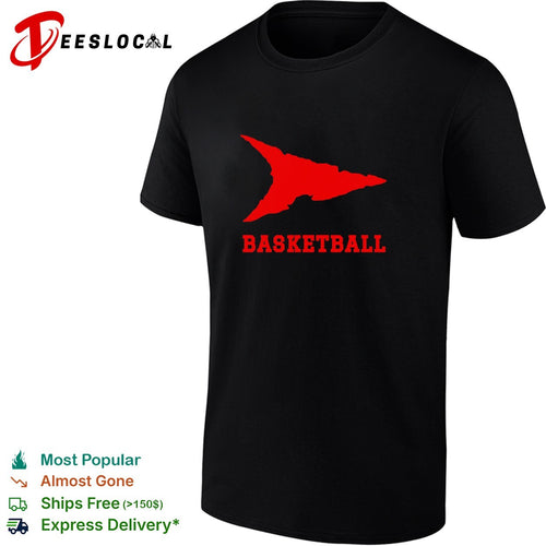 Basketball arrowhead flame shape logo lettering shirt