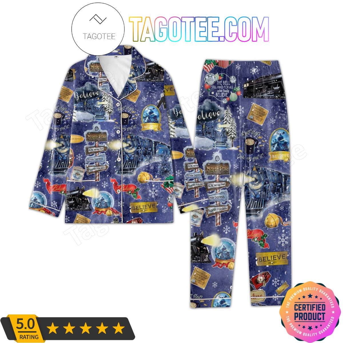 Believe Christmas Pattern Shirt Pant PJ Pajamas Set